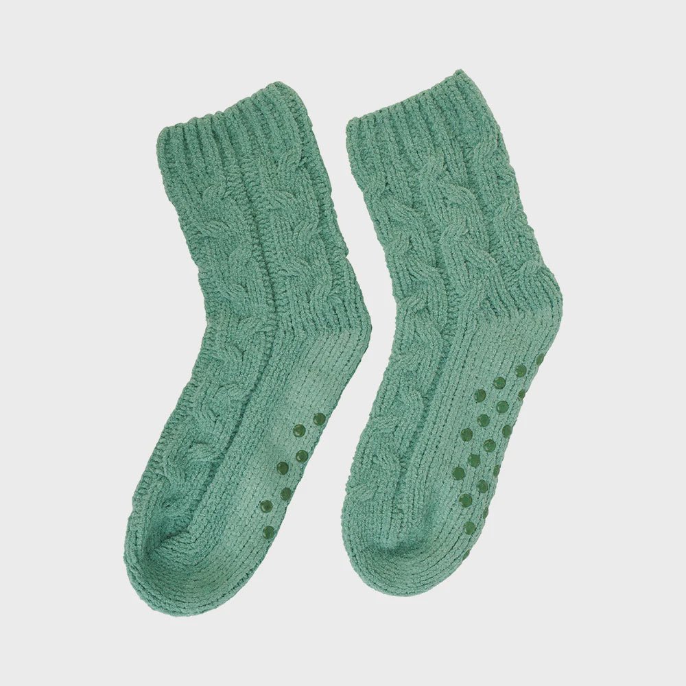 Buy Chenille Room Socks - Cable Knit - Dark Sage by Annabel Trends - at White Doors & Co