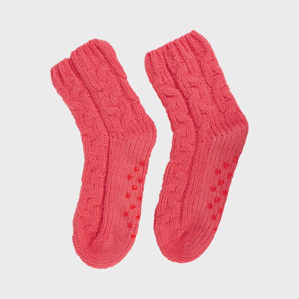 Buy Chenille Room Socks - Cable Knit - Melon by Annabel Trends - at White Doors & Co