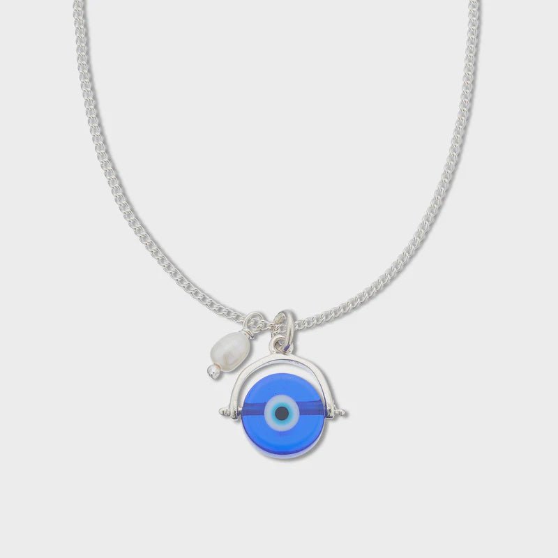 Buy Mati evil eye charm & pearl necklace (adjustable) by Palas - at White Doors & Co