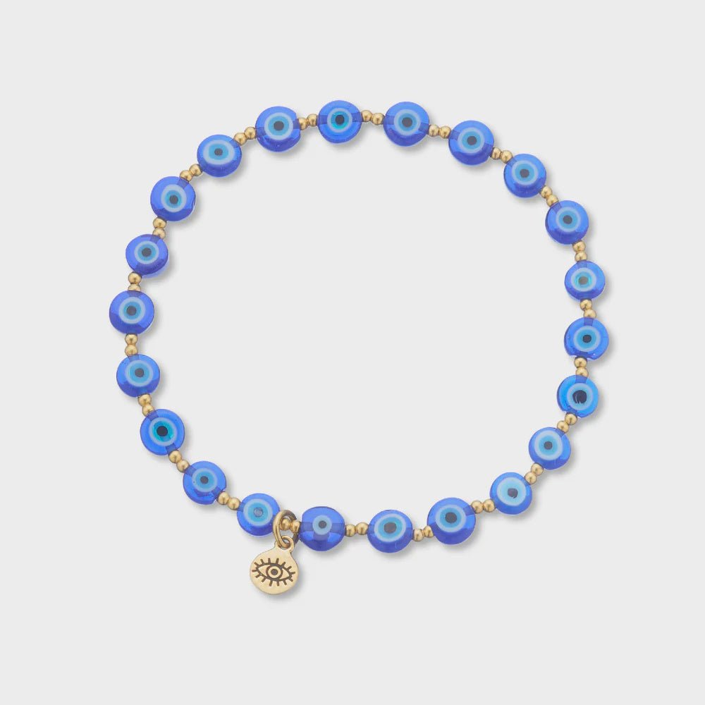 Buy Mati evil eye glass and brass bead bracelet by Palas - at White Doors & Co