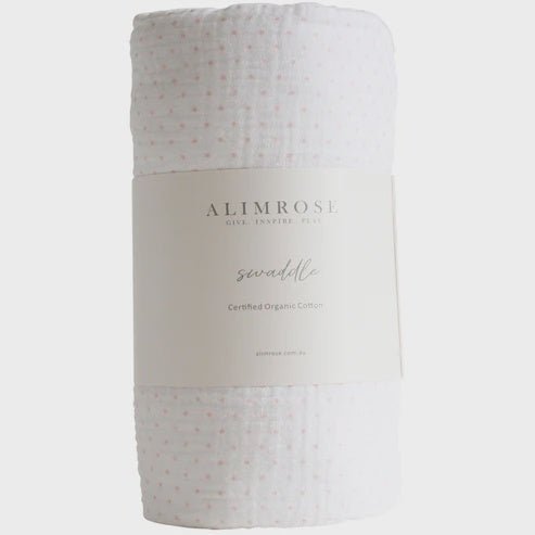 Buy Muslin Swaddle Pink Spot by Alimrose - at White Doors & Co