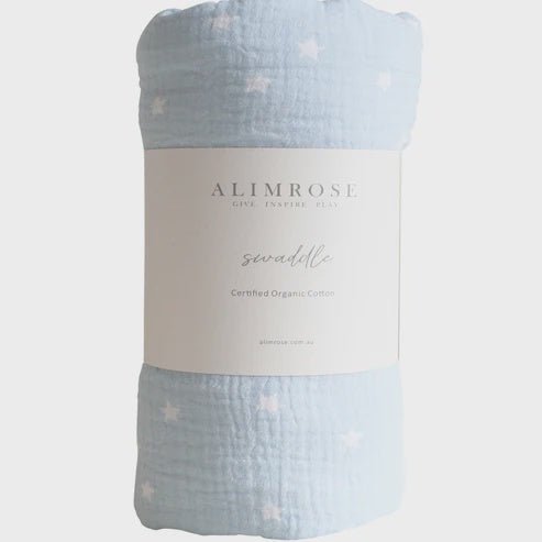 Buy Muslin Swaddle Starry Night - Baby Blue by Alimrose - at White Doors & Co