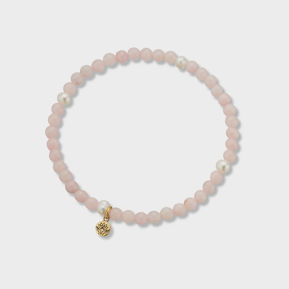 Buy Rose quartz & pearl prosperity gem bracelet by Palas - at White Doors & Co