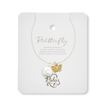 Buy Silver & Brass Butterfly and Pearl Amulet Necklace by Palas - at White Doors & Co