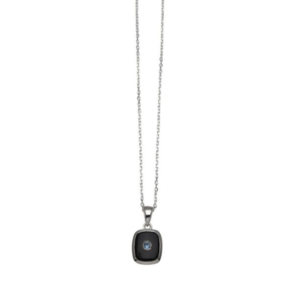 Buy ADJUSTABLE NECKALCE WITH RECTANGLE BLACK ONYX & BLUE TOPAZ CHARM by Von Treskow - at White Doors & Co