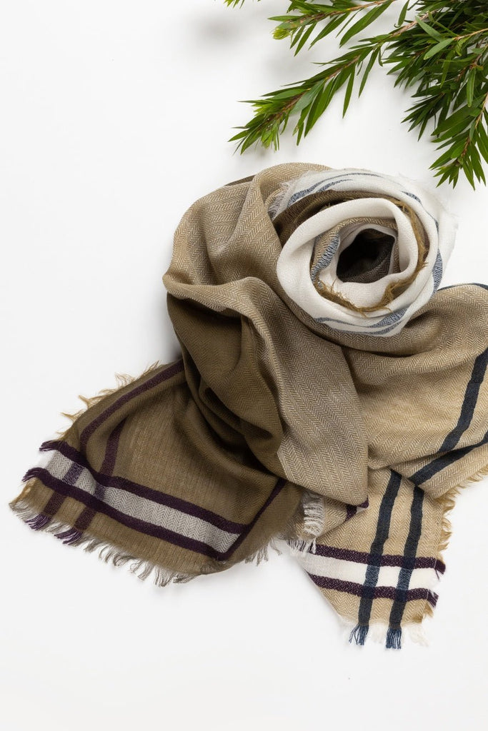 Buy Border Weave Scarf Olive by Indus Design - at White Doors & Co