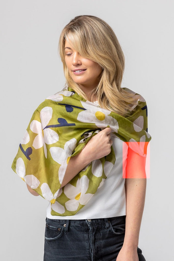 Buy Desert Rose Silk Scarf - Olive by Indus Design - at White Doors & Co
