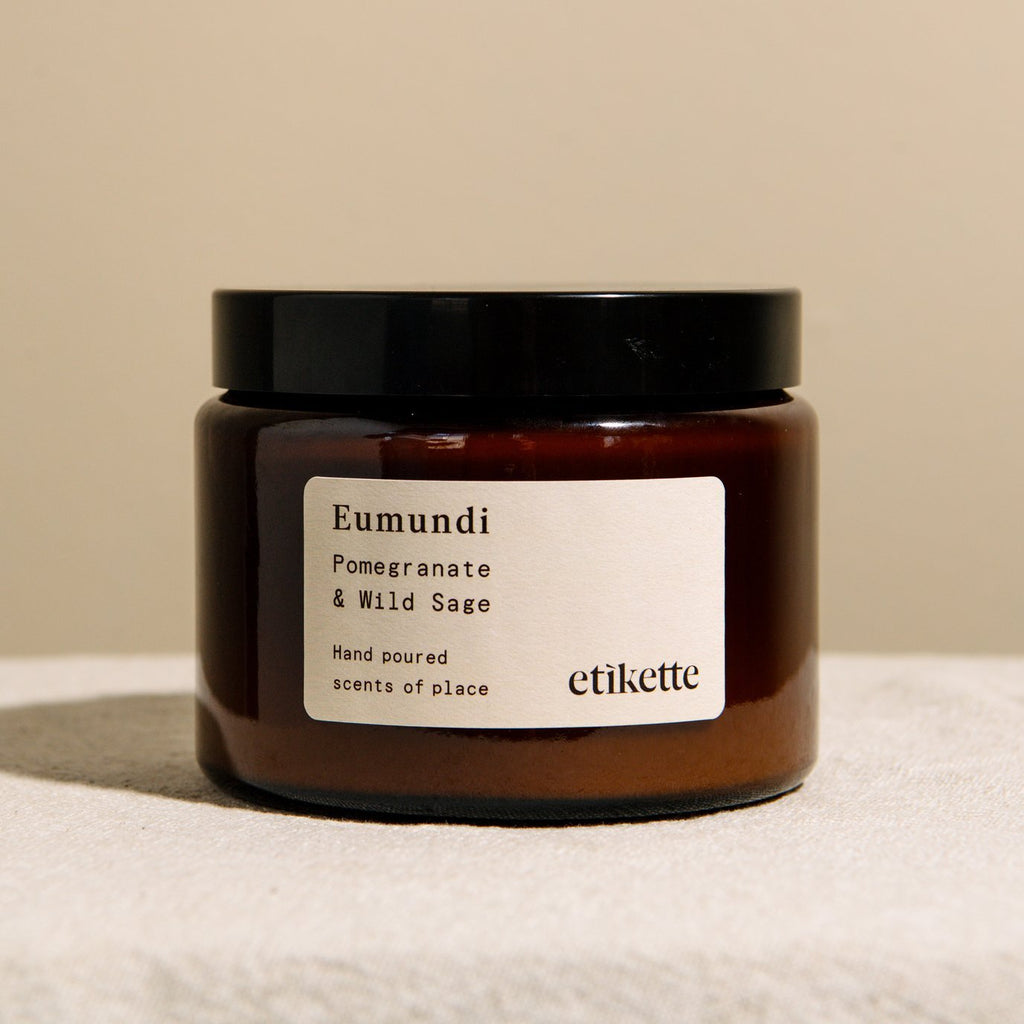 Buy Eumundi/Pomegrante & Wild Sage Double Wick Candle by Etikette - at White Doors & Co