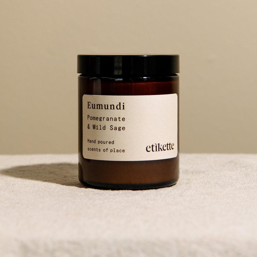 Buy Eumundi/Pomegrante & Wild Sage Small Candle by Etikette - at White Doors & Co