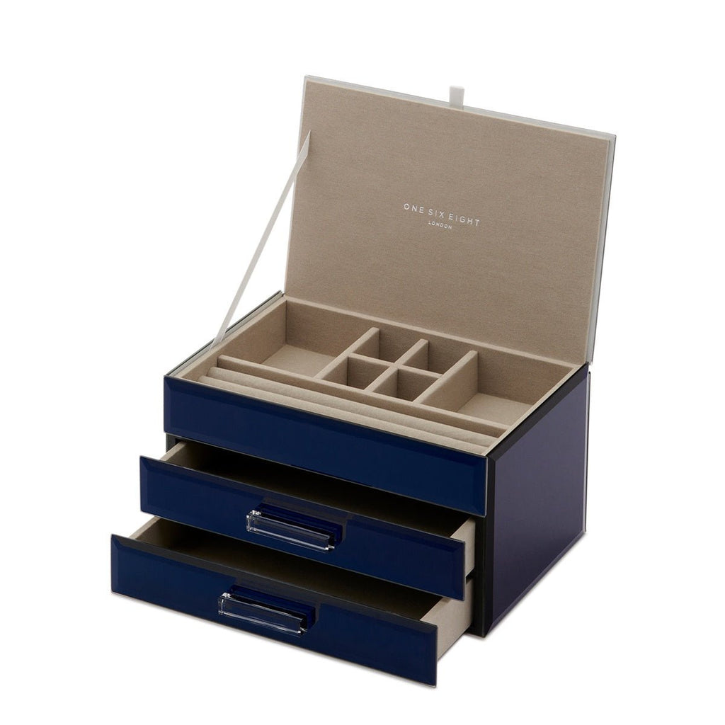Buy Gabriella Mirrored Jewellery Box - Navy ( M) by P S Home and Living - at White Doors & Co