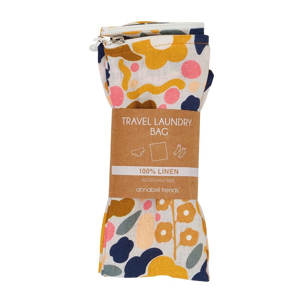Buy Laundry Bag – Linen – Floral Puzzle Mustard by Annabel Trends - at White Doors & Co