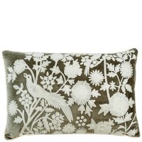 Buy Peacocks & Flowers Cushion - Grey / White Lumbar by Ruby Star Traders - at White Doors & Co