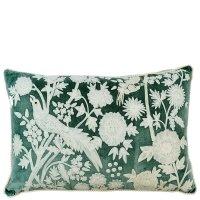 Buy Peacocks & Flowers Cushion - Moss Green/White Lumbar by Ruby Star Traders - at White Doors & Co