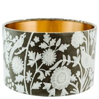Buy Peacocks & Flowers Lampshade - Grey/White by Ruby Star Traders - at White Doors & Co