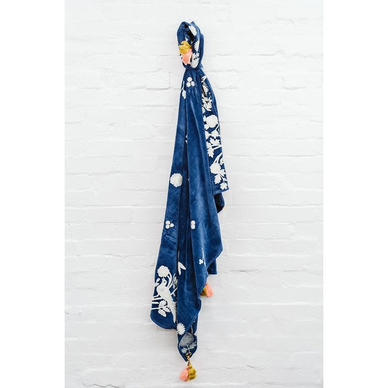Buy Peacocks & Flowers Throw Navy/White by Ruby Star Traders - at White Doors & Co