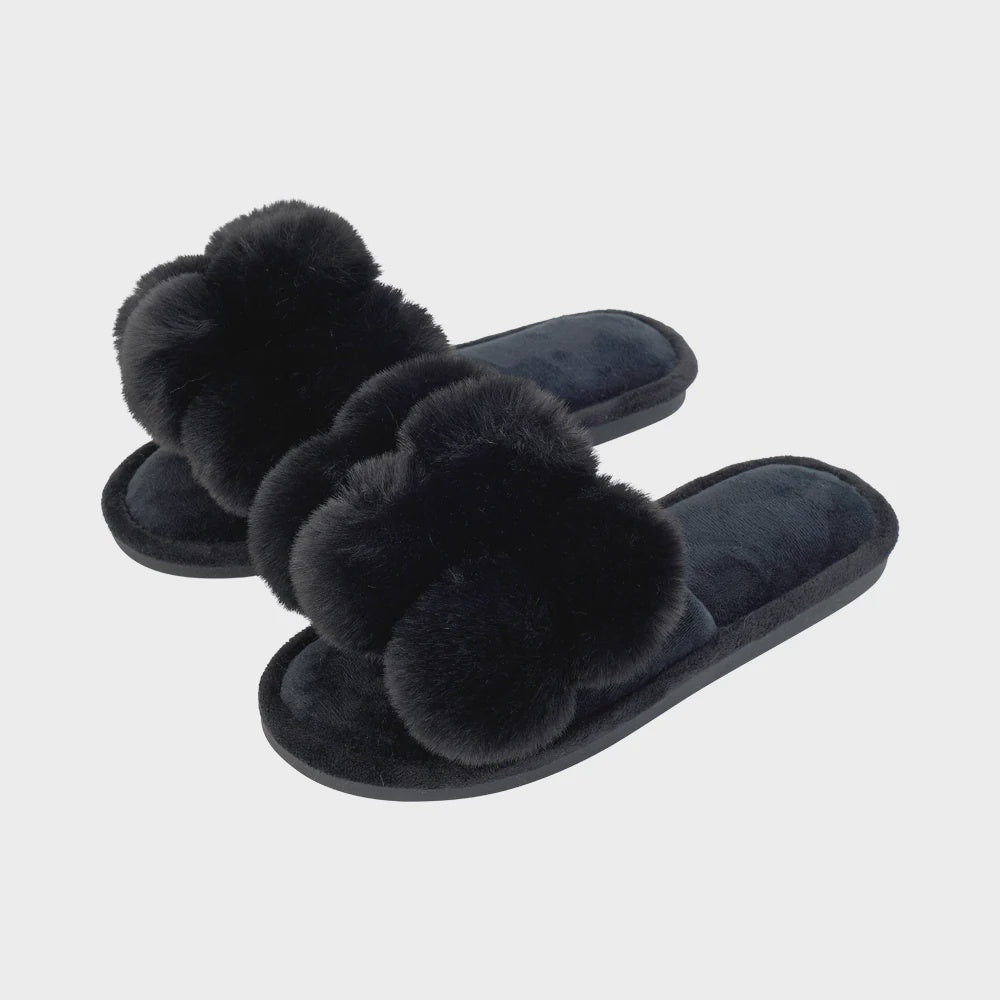 Fur pom pom slippers hotsell
