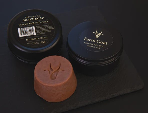 Buy Red French Clay Shave Bar with Travel Tin by Goat - at White Doors & Co