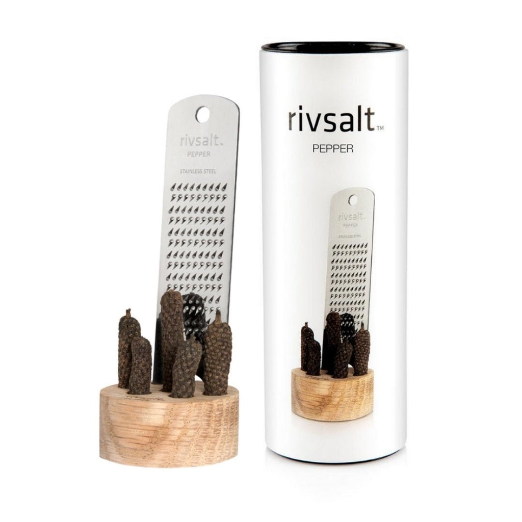 Buy Rivsalt Pepper - Javan Long Peppercorns with Stainless Steel Grater and Oak Stand by Rivsalt - at White Doors & Co