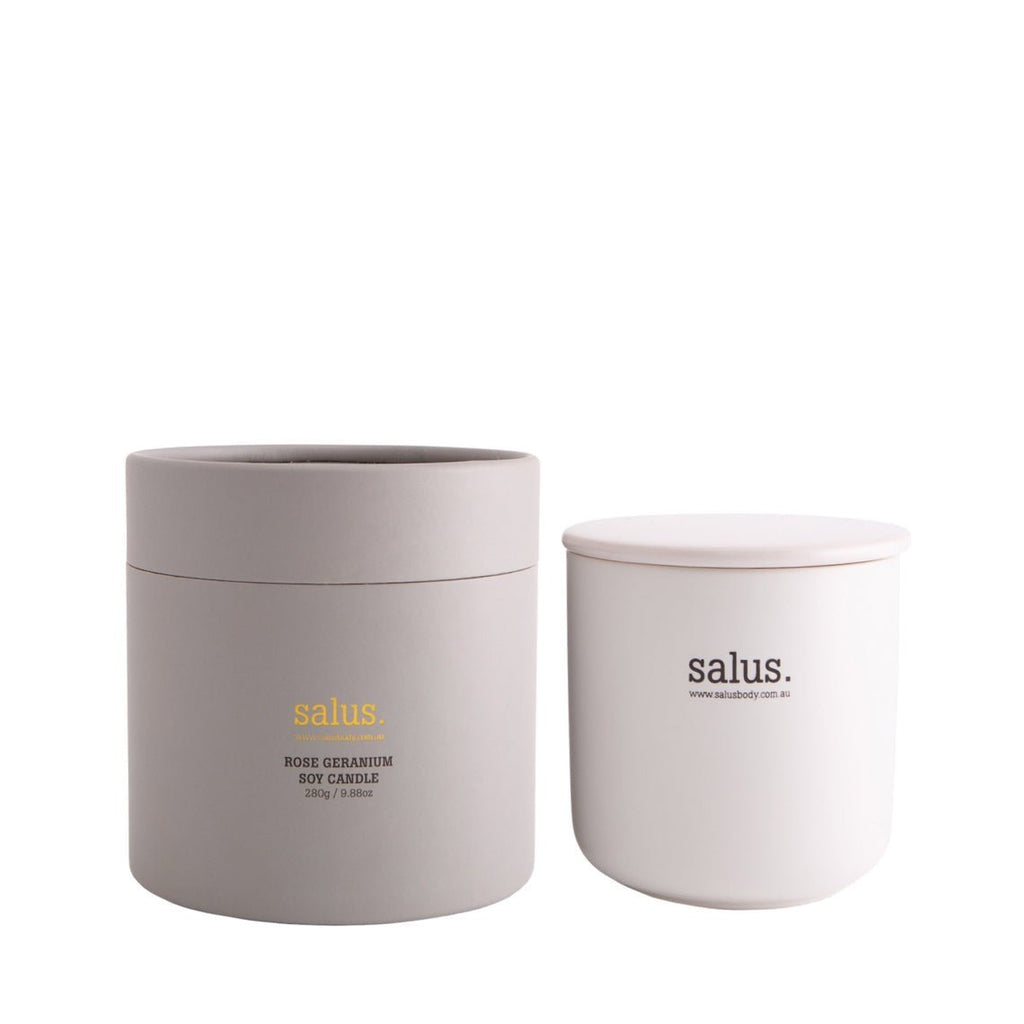 Buy Rose Geranium Soy Candle by Salus - at White Doors & Co
