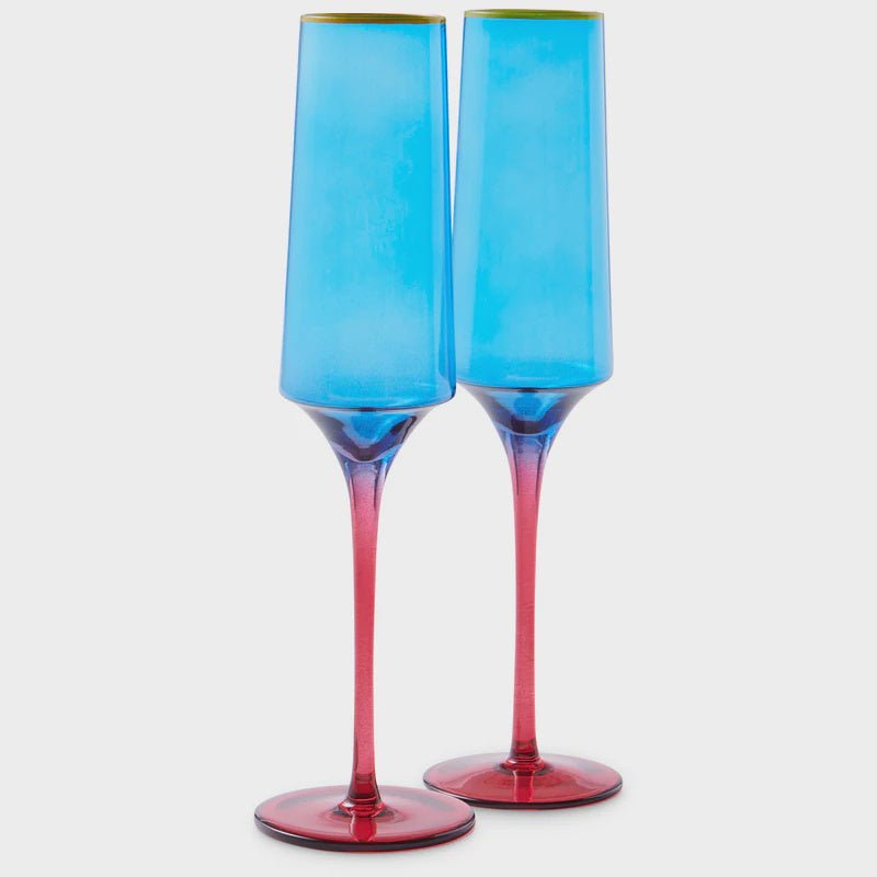 Buy Sapphire Delight Champagne Glass 2P Set by Kip & Co - at White Doors & Co