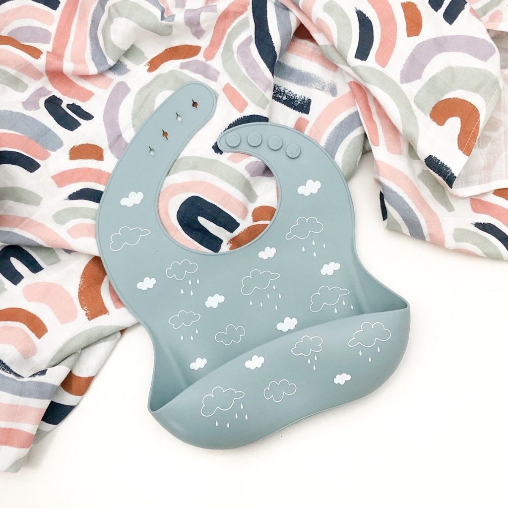 Buy Silcone Catch Bib - Blue Clouds by One Chew Three - at White Doors & Co