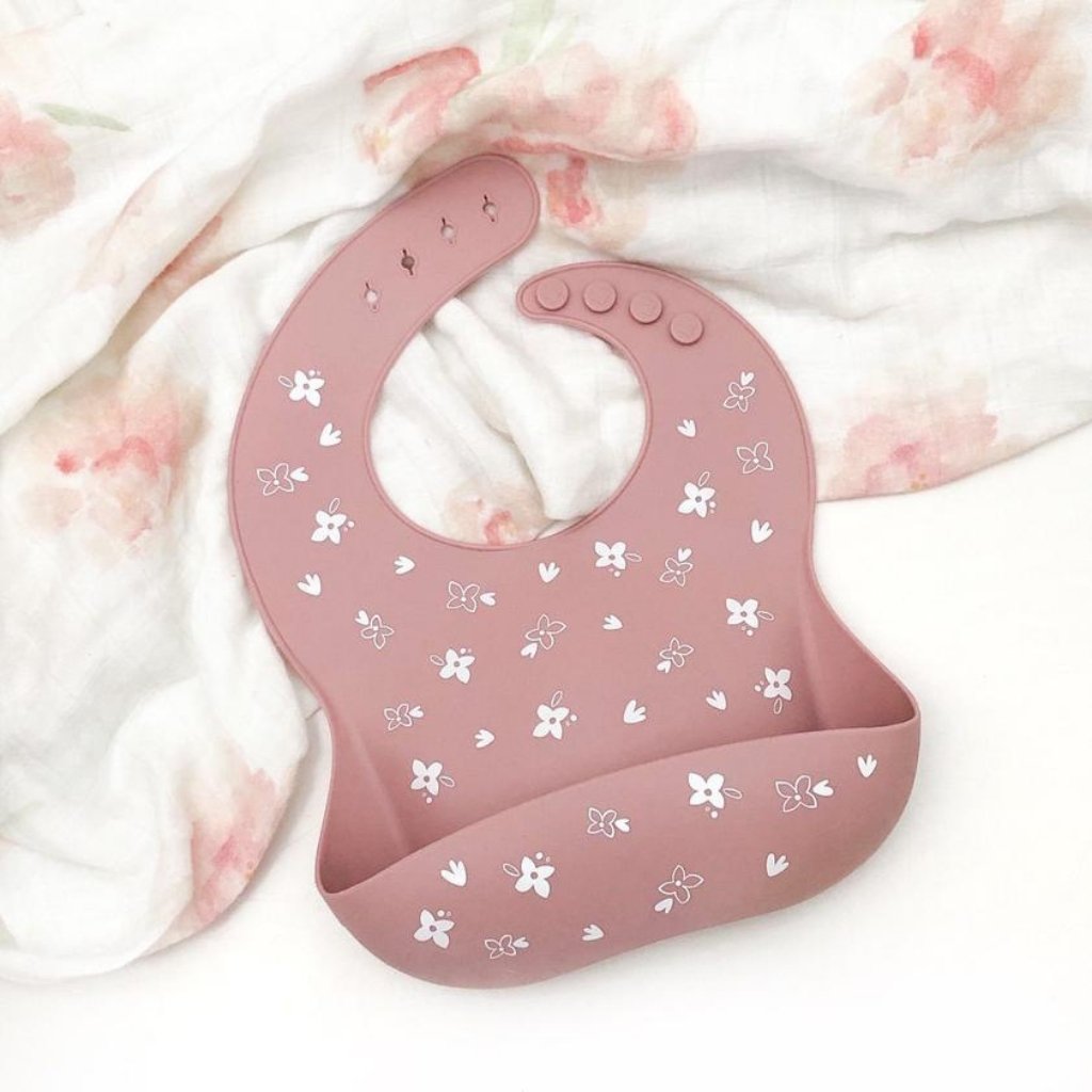 Buy Silcone Catch Bib - Floral Rose by One Chew Three - at White Doors & Co