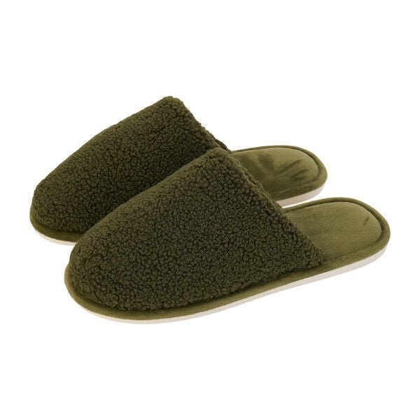 Buy Slippers – Cosy Sherpa – Olive – Mens by Annabel Trends - at White Doors & Co