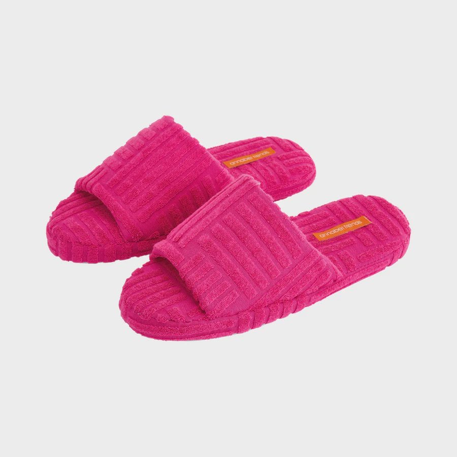 Buy Slippers - Terry Slides - Pink by Annabel Trends - at White Doors & Co