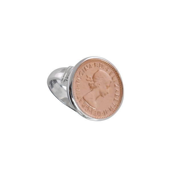 Buy SS Rose Gold Plated Authentic 6 Pence Coin Ring by Von Treskow - at White Doors & Co