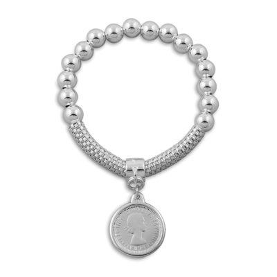Buy Sterling Silver Ball & Mesh Bracelet with Sixpence by Von Treskow - at White Doors & Co