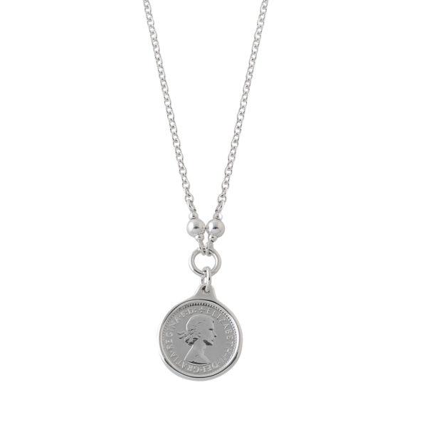 Buy Sterling Silver Chain Necklace - 4mm Pins & Authentic Silver Three Pence (43cm) by Von Treskow - at White Doors & Co
