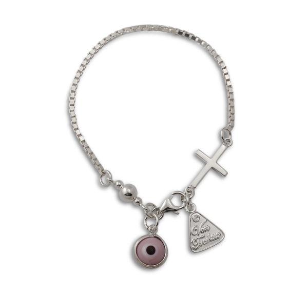 Buy Sterling Silver Cross & Evil Eye Box Chain Bracelet by Von Treskow - at White Doors & Co