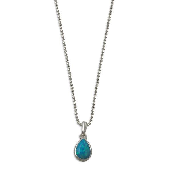 Buy Sterling Silver Pear Shaped Czelline Opal Fine Ball Chain -Blue” by Von Treskow - at White Doors & Co