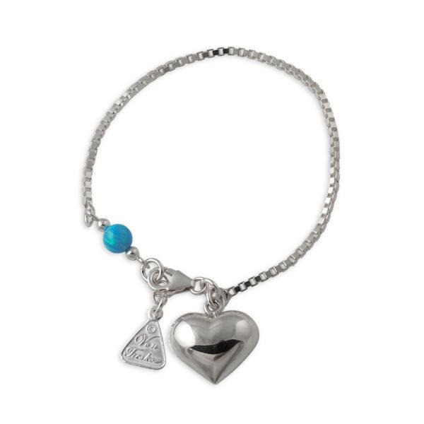 Buy Sterling Silver Round Blue Opal Puffy Heart Bracelet by Von Treskow - at White Doors & Co