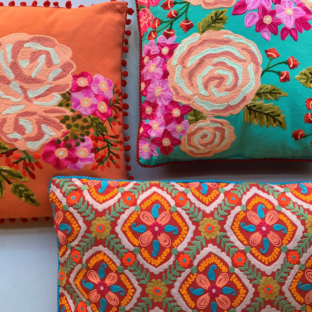Buy Suzani Cushion - Orange Multi by Ruby Star Traders - at White Doors & Co