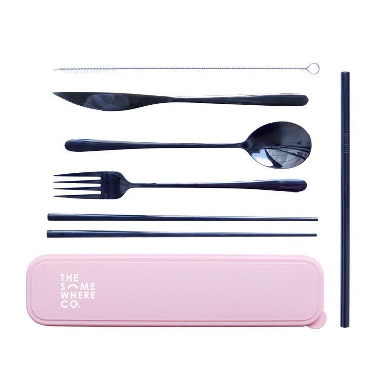 Buy Take Me Away Cutlery Set - Black With Pink Case by The Somewhere Company - at White Doors & Co