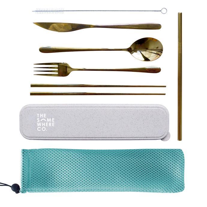 Buy Take Me Away Cutlery Set - Gold in Cream Case by The Somewhere Company - at White Doors & Co