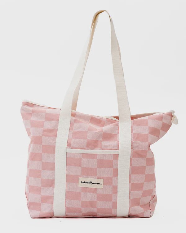 Buy THE BEACH BAG - DUSTY PINK CHECK by Business & Pleasure - at White Doors & Co