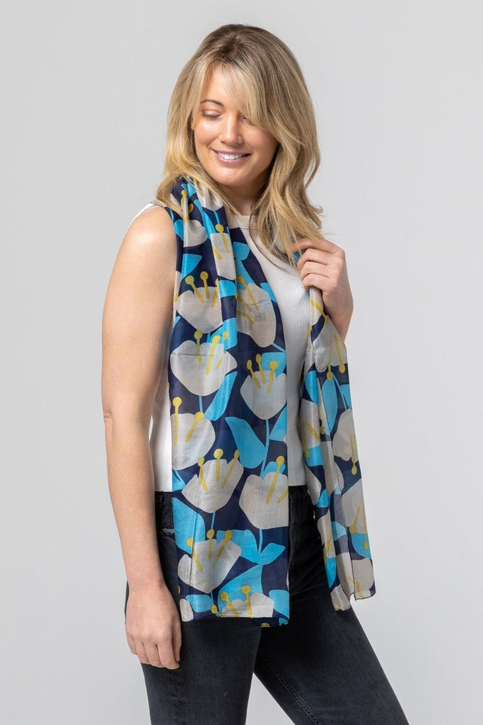 Buy Tulip Silk Scarf - Indigo by Indus Design - at White Doors & Co