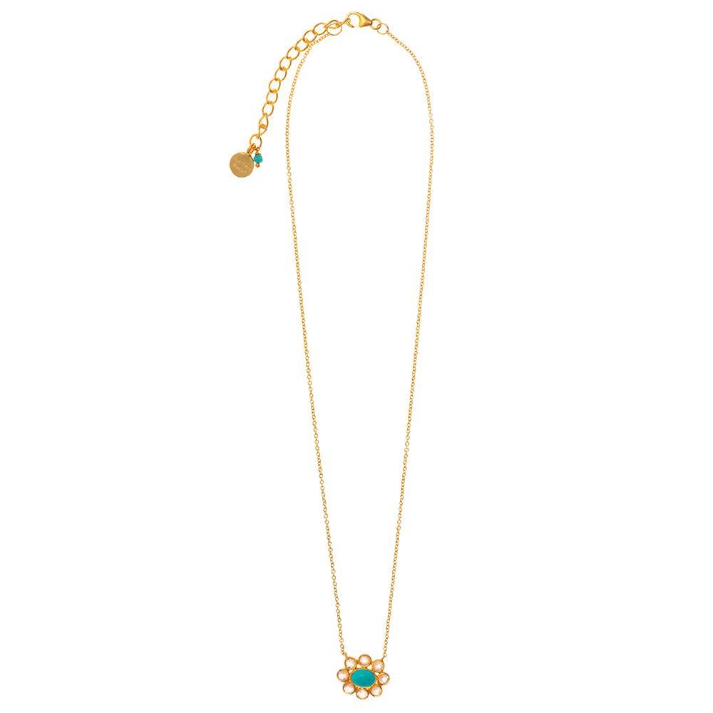 Buy Turquoise & Rose Quartz Flower Necklace by RubyTeva - at White Doors & Co