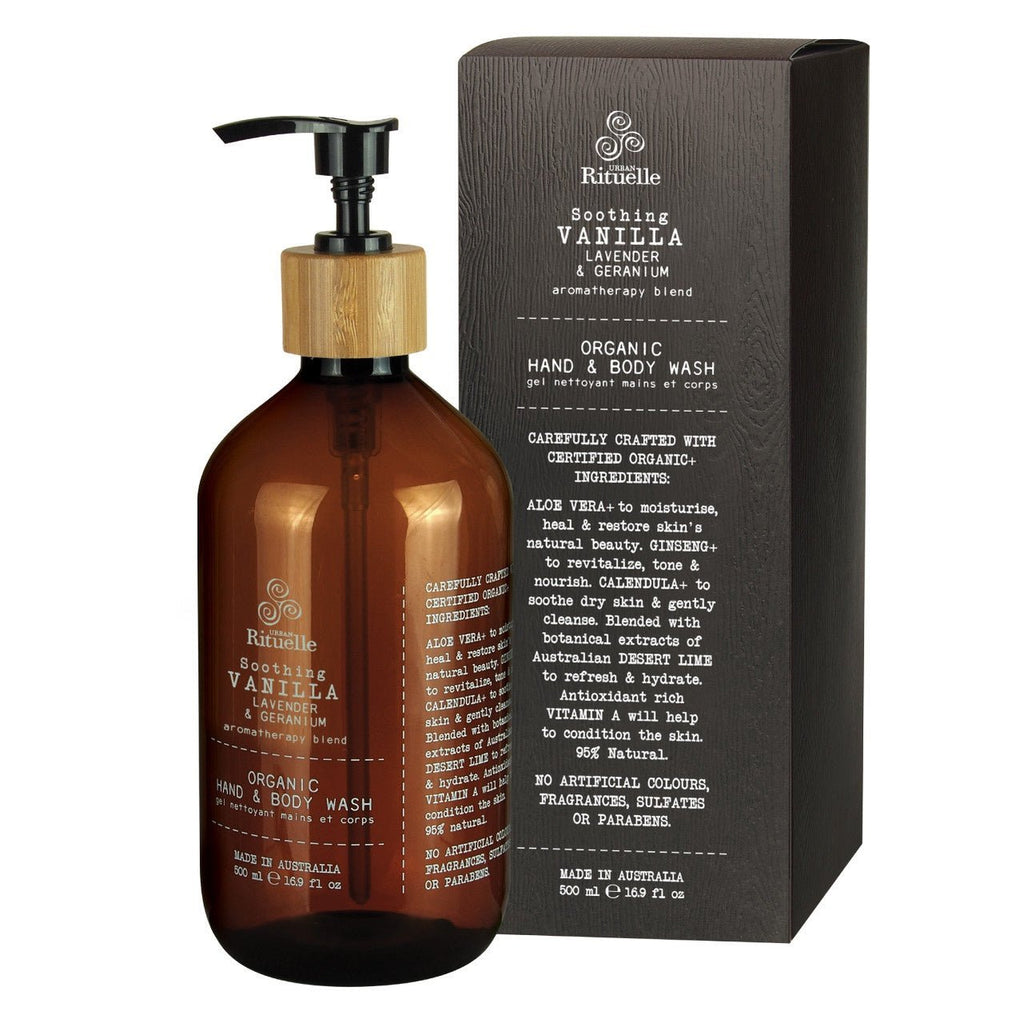 Buy Vanilla, Lavender & Geranium Organic Hand & Body Wash by Urban Rituelle - at White Doors & Co