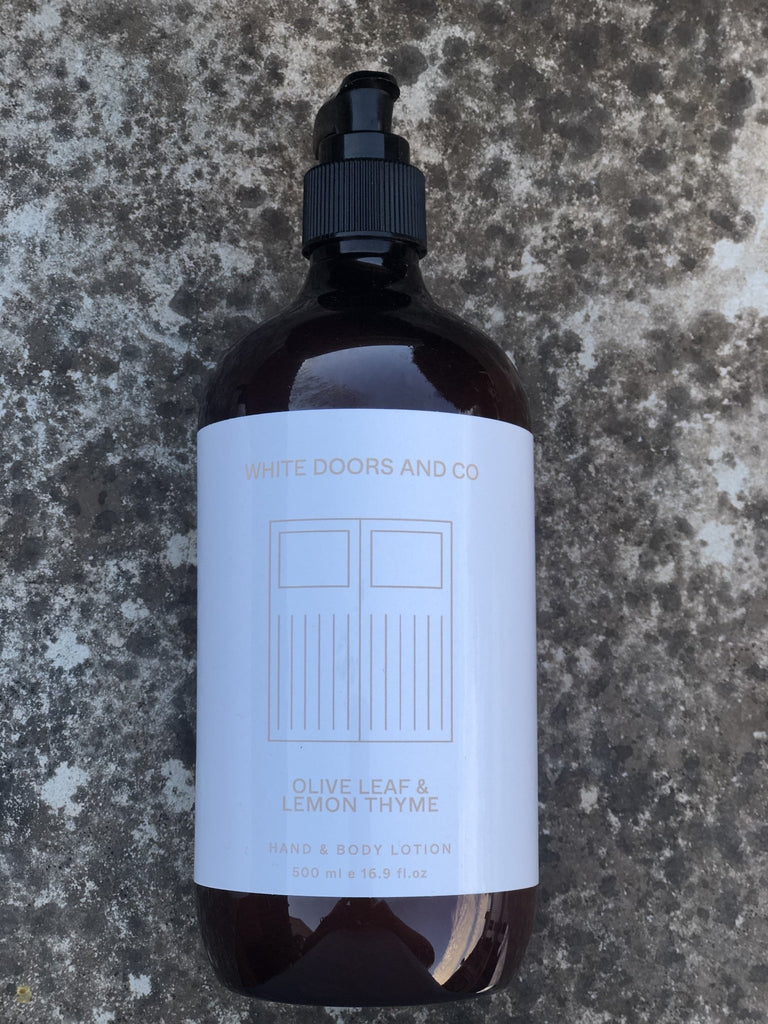 Buy White Doors Hand & Body Lotion - Olive Leaf & Thyme by White Doors & Co - at White Doors & Co